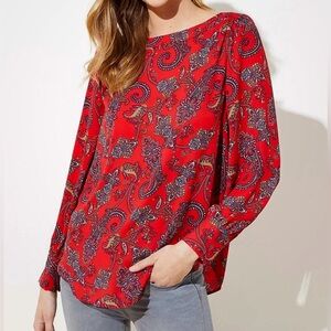 LOFT Red Paisley Print Blouse, EUC